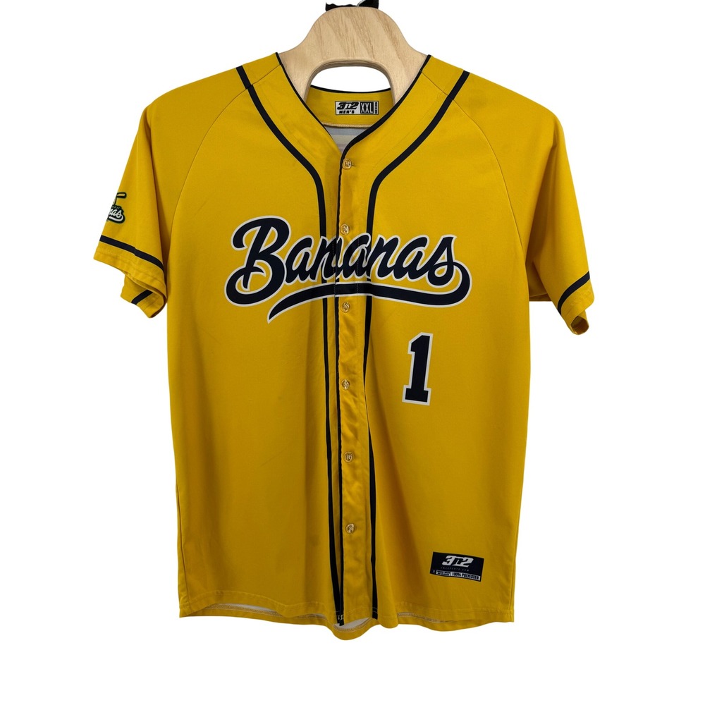 3N2 Savannah Bananas Baseball Jersey XXL Polyester Yellow Button Up Baseball